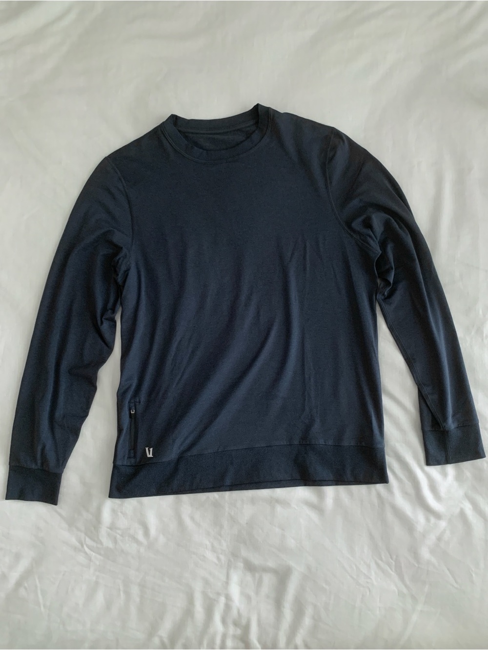 Vuori Ponto Performance Crew Neck Blue Azure Ink Deep Sea Heather Men EUC Size L